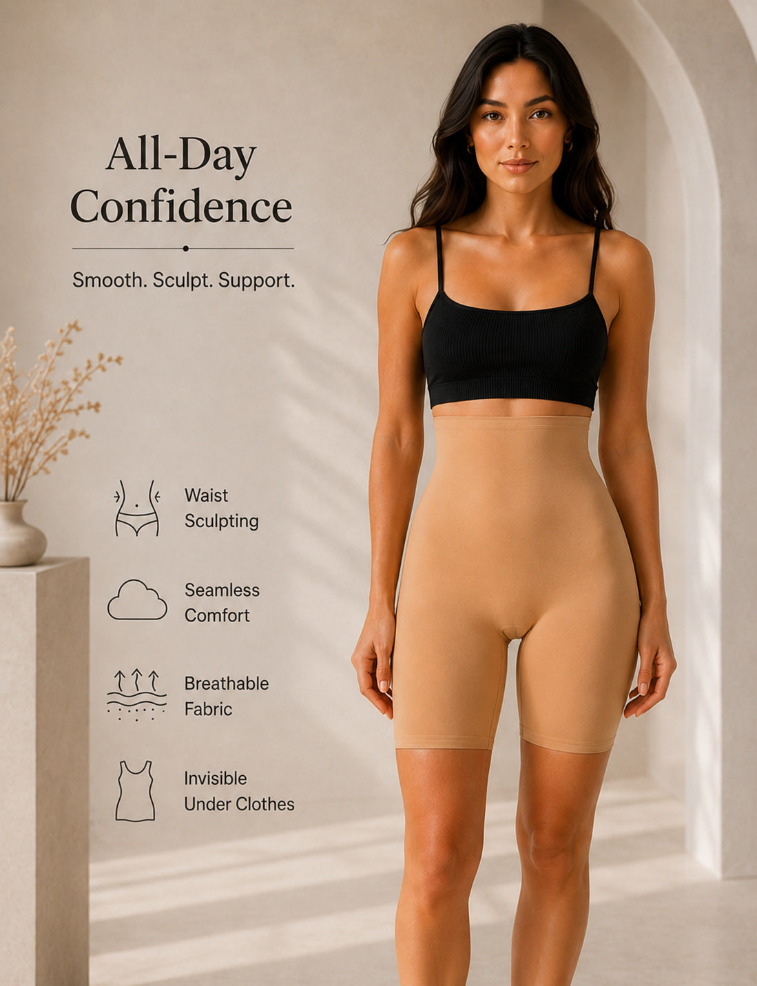 Premium shapewear benefits on a model