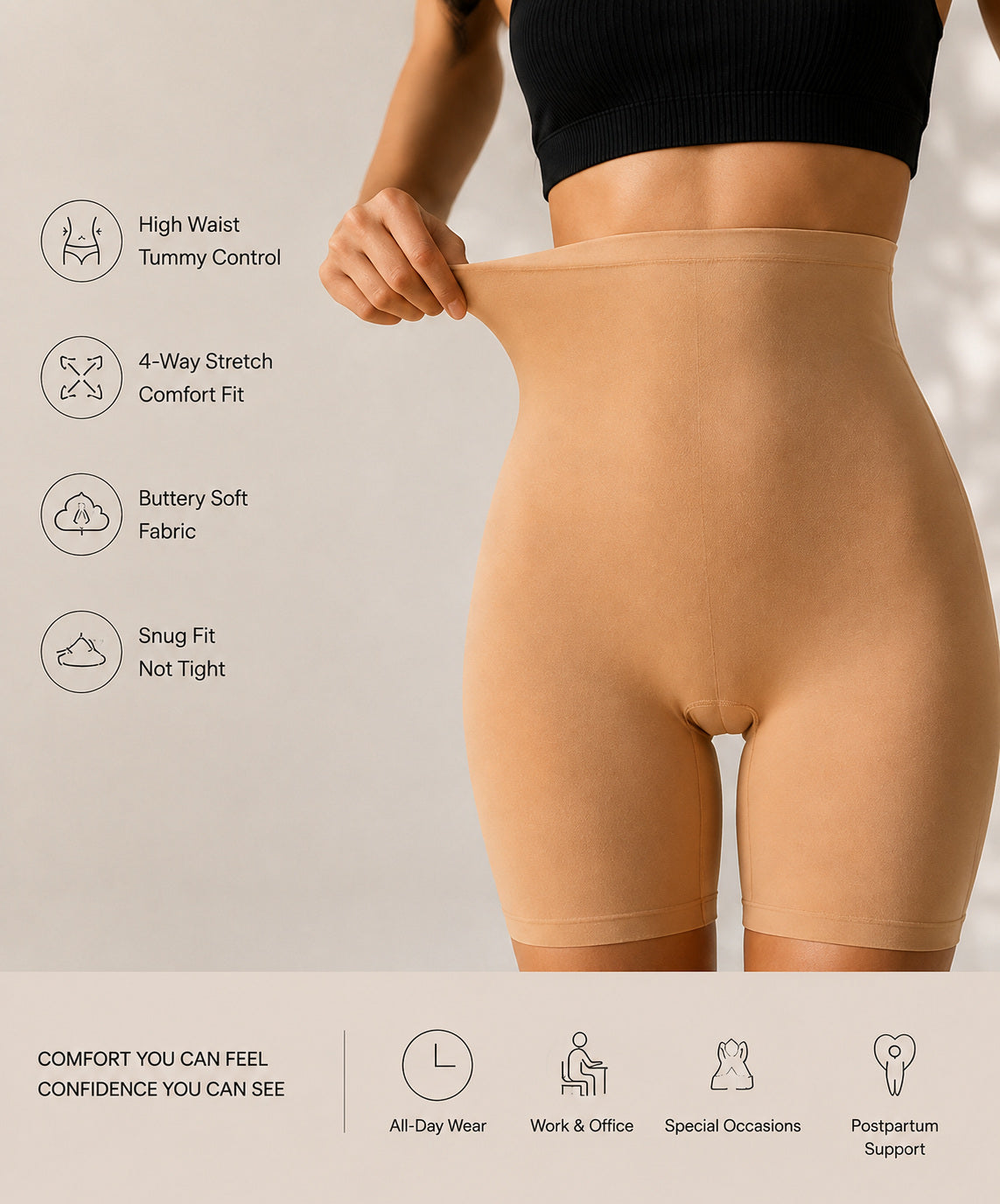 Stretch demonstration of nude shapewear